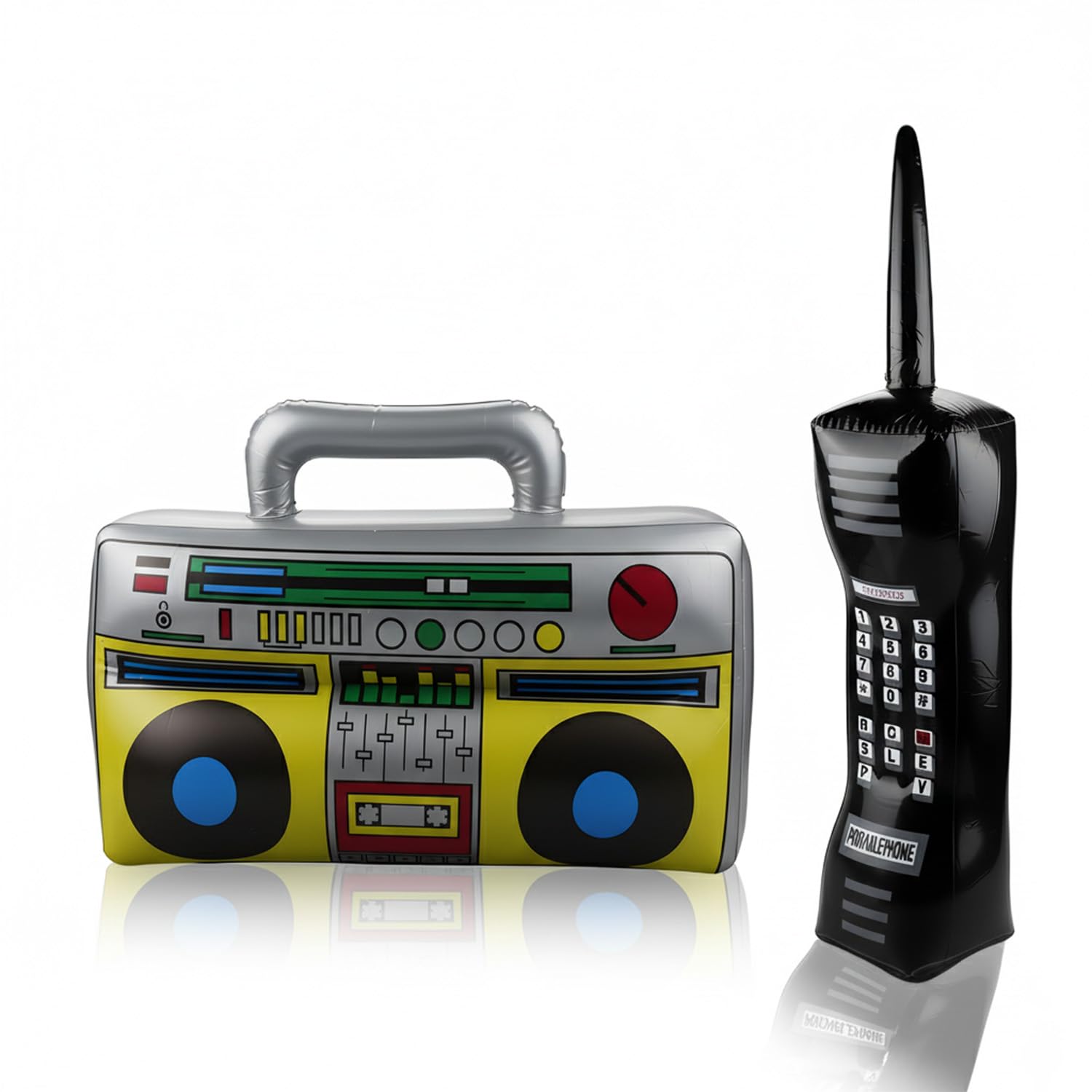 Hopzab 2 PCS Inflatable Boom Box and Oversized Phone Props Set Inflatable Rock Star Toys Set-Blow up Radio Stereo and Jumbo Phone for Retro 80s 90s Party Fancy Dress Accessories Party Decorations