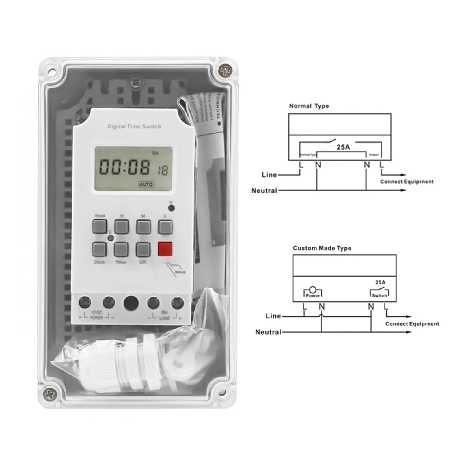 Timer Digitale 220VAC 30A con Scatola Impermeabile, for Interruttore Timer Digitale Esterno