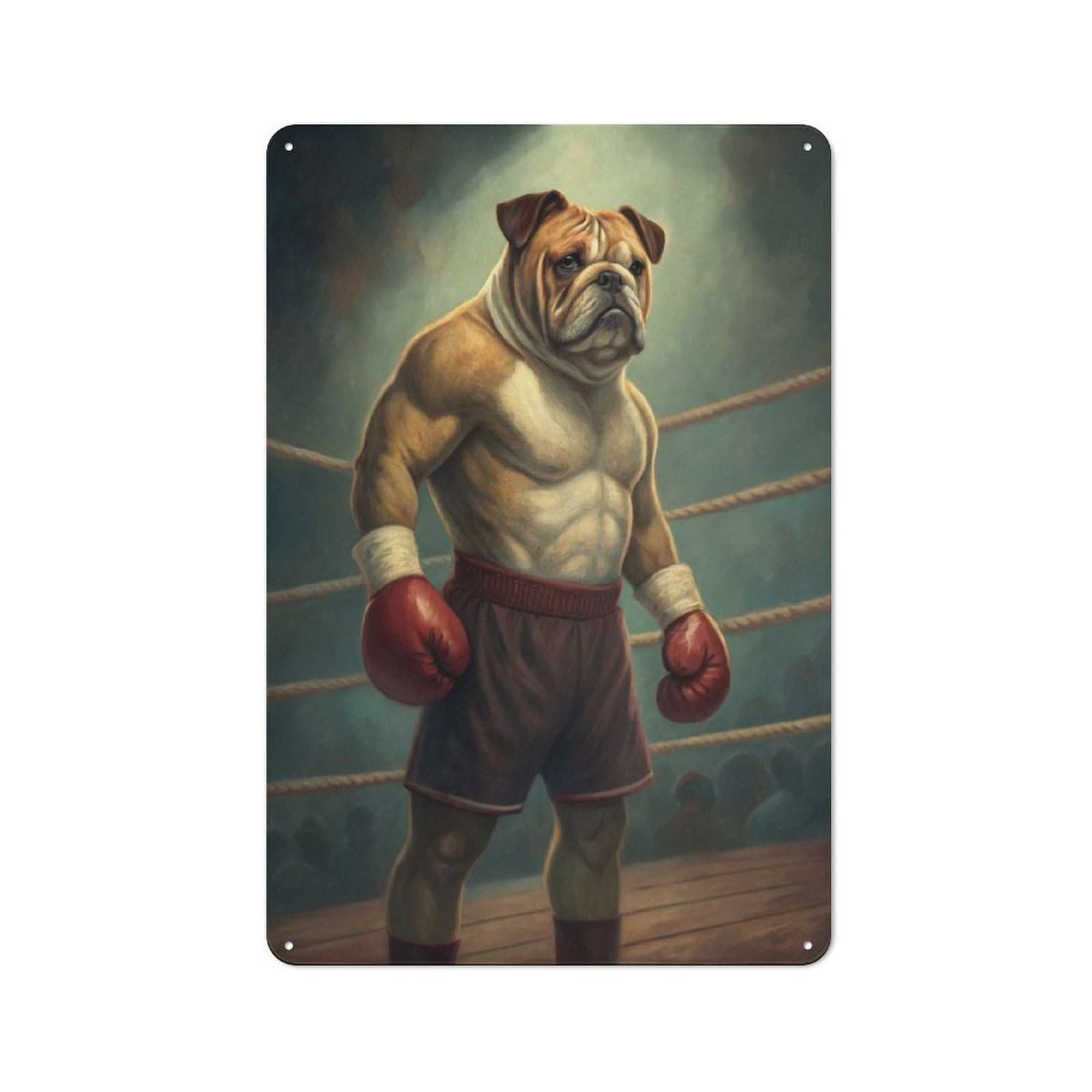 Junmoney Style-6 Metal Gift Sign With Bulldog Boxer In Ring Design 30X20cm, Character Room Wall Plaque For Flat, Dorm Room, Lounge Or Cafe