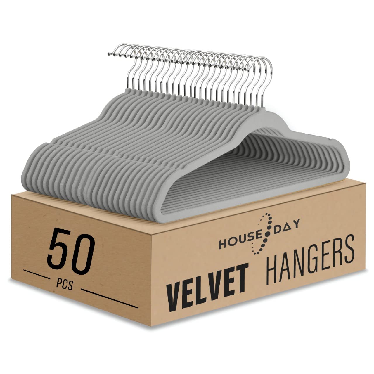 HOUSE DAY50-Pack Clothes Hangers 45cm Velvet Coat Non-Slip Space Saving Adult ... (Grey)