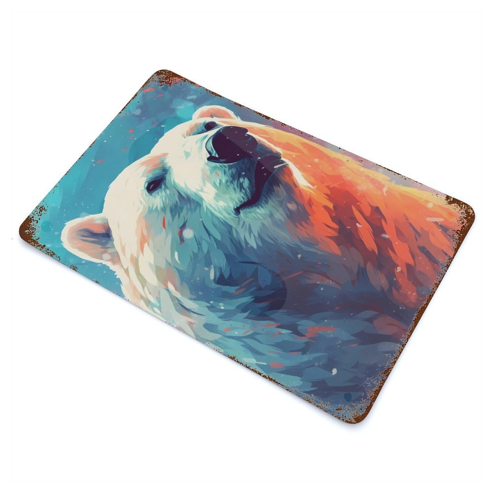 Rust Effect Polar Bear Color Aged Metal Wall Plaque 11.8"x7.9", Farmhouse Wall Decor for Office, Studio And Wall Decor