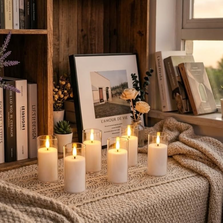Image of JHY DESIGN Flameless Candles Set 4.5'' High Battery Operated Pillar LED Candles Taper for Home Wedding Party Birthday Decoration(Set of 6)