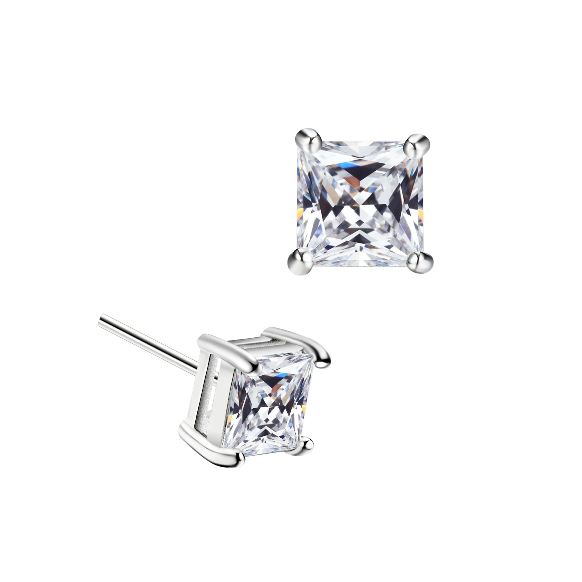 Orecchini da uomo 925 in argento sterlina 5 coppie di orecchini placcati in oro 14k per le donne rotonde e quadrate cubiche in zirconia ipoallergenici orecchini set di dimensioni 3/5/8mm, argento
