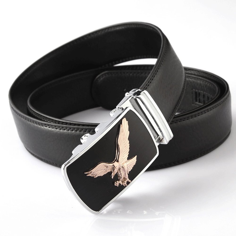 Fashion Men's Leather Belt Sliding Buckle Ratchet Belt Automatic Buckle Belt (115cm, PZD402501)