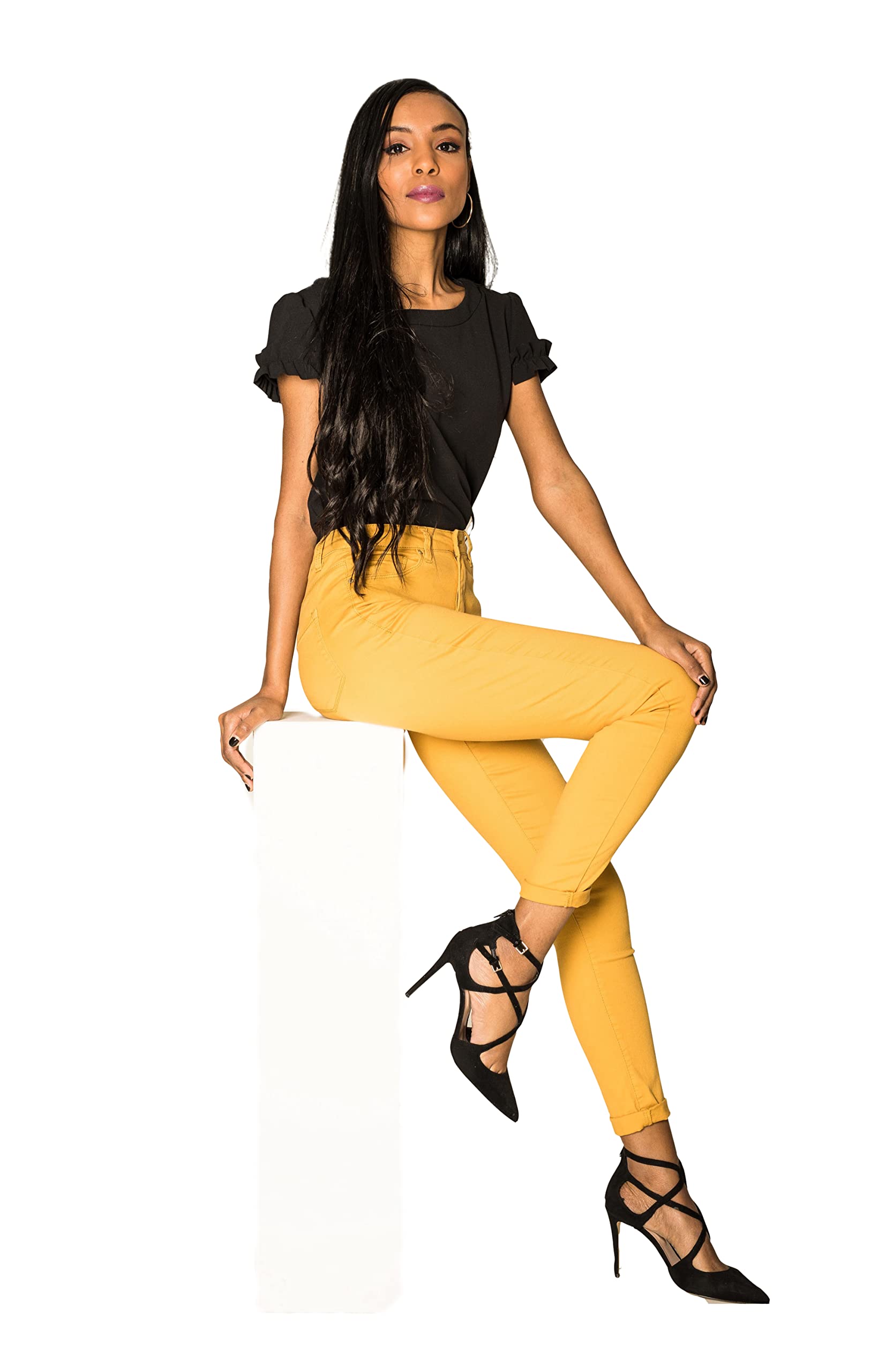 Nina Carter P056 Pantalones vaqueros para mujer, corte ajustado, cintura alta