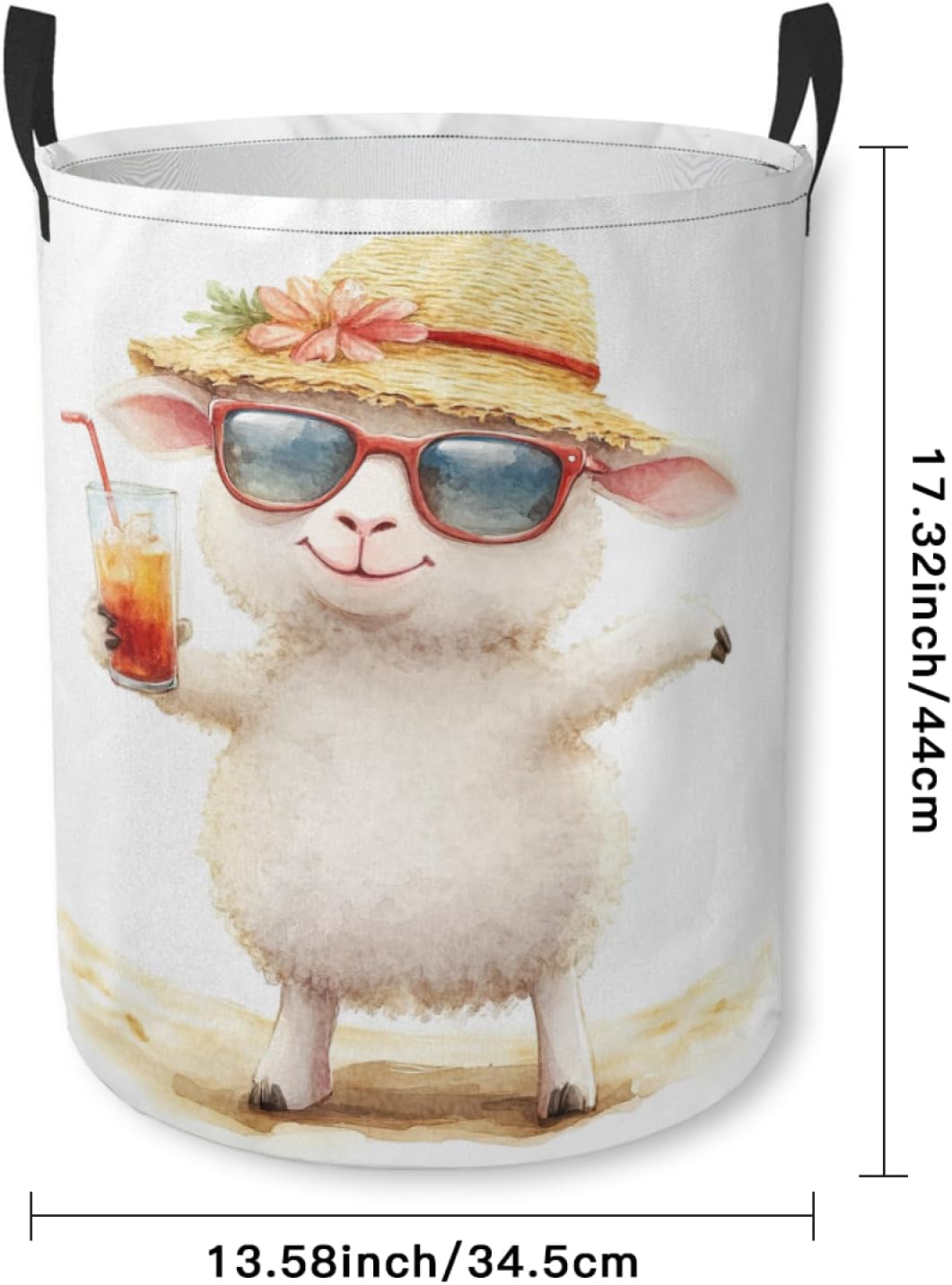 Funny Sheep Laundry Basket Animal Foldable Laundry Hamper with Handles Clothes Storage Bin for Household Bedroom Bathroom Dorms 17.3"x13.6" image 2