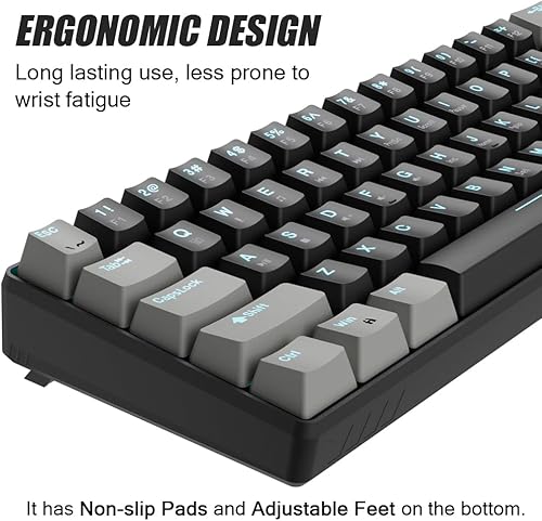 Miniatura 5 de abucow Teclado mecánico 60% para juegos con interruptor azul, teclado compacto con cable, anti-fantasma, sin conflictos, 61 teclas intercambiables,