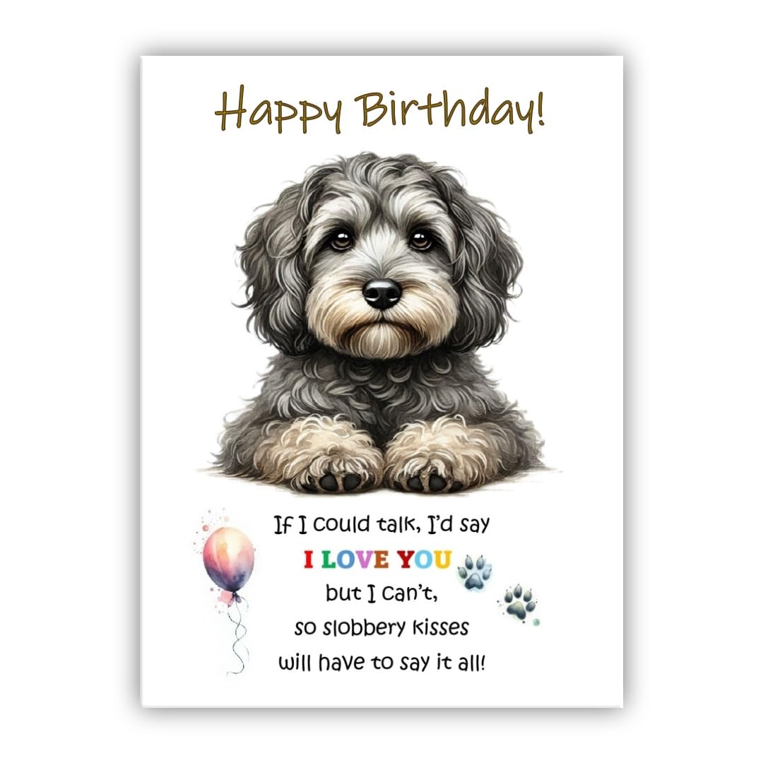 Dog Lovers Birthday Card. Cockapoo Birthday Card from the dog to the owner, Mum, Dad, Mummy, Daddy, Mother, Father. (Cockapoo grey 2)