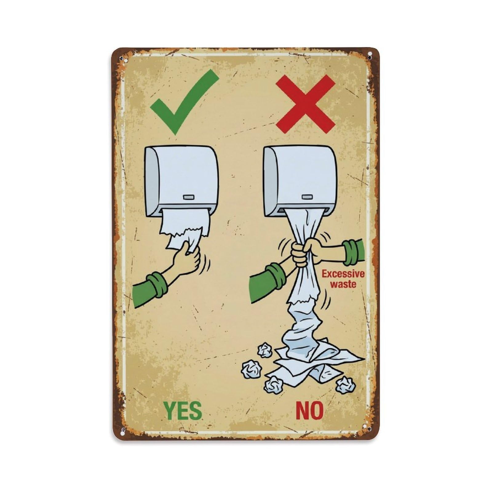 Paper Towel Conservation Bathroom Vintage Metal Tin Sign Plaque Wall Decor for Cafe, Club, Garden Metal Poster 8x12Inch
