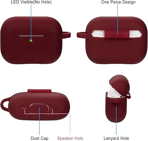 Miniatura 4 de Funda para Airpods Pro 2, funda protectora de silicona con bonito llavero brillante, color borgoña