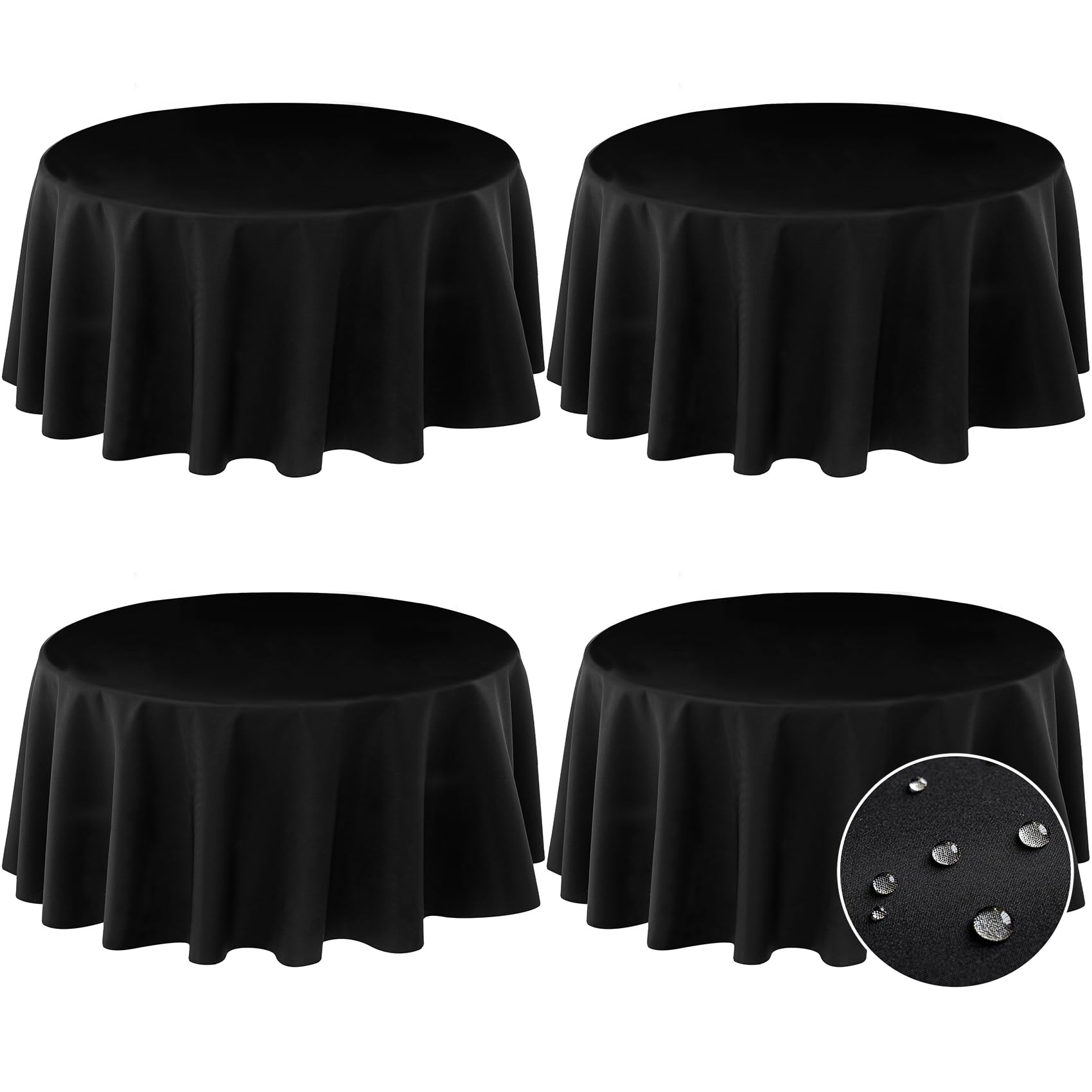 BYDOLL Table Cloth 60 Inch Round Tablecloth Fits Max50 Inch Diameter Table Top,4 Pack Black Polyester Washable Wrinkle-Free Spillproof Tablecloth for