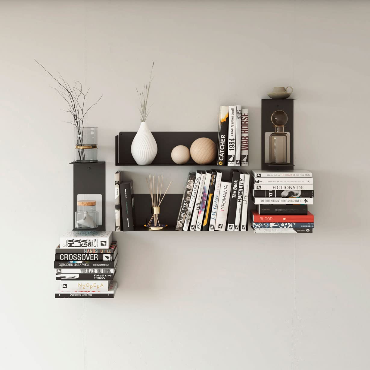 Estantería Metálica Flotante de Pared | Ideal para organización de Libros | Acero Lacado al Horno | Fabricado en España (Black)