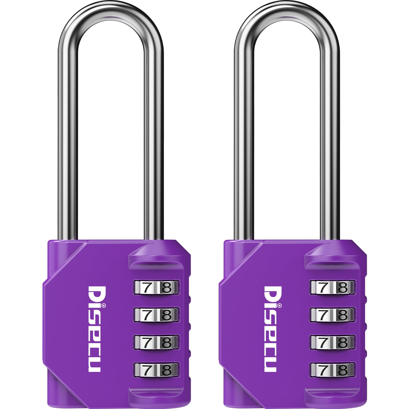 2 Pack disecu 2.6 Inch Long Shackle Combination Lock, 4 Digit Outdoor Waterproof Padlock for School Locker, Gym Locker, Storage Unit, Gate, Fence, Toolbox, Cabinet (Purple)