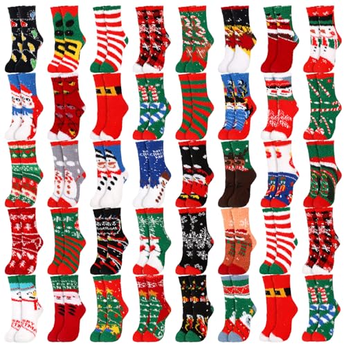 Jeyiour 36 Pcs Women's Christmas Socks Fuzzy Soft Socks Holiday
