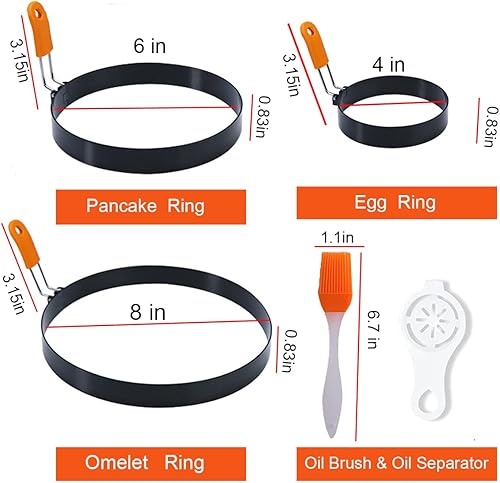 Miniatura 6 de Anillo de tortilla grande de 8 pulgadas, anillo para panqueques de 6 pulgadas, anillo de huevo de 4 pulgadas, juego de 3 anillos de huevo de acero