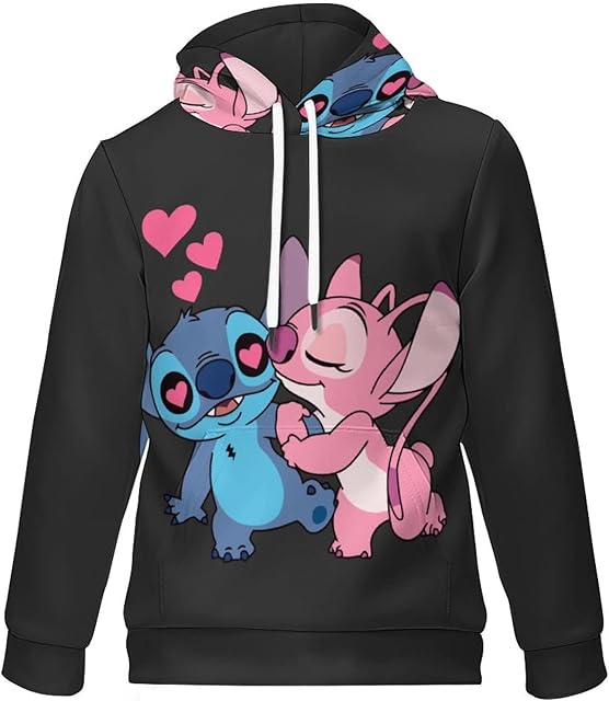 Lahodnamw Stitch Hoodies 3D Japanese Anime Cartoon Theme Print Pullover Hoodie Sweatshirt With Kangaroo Pocket Sportswear for Birthday