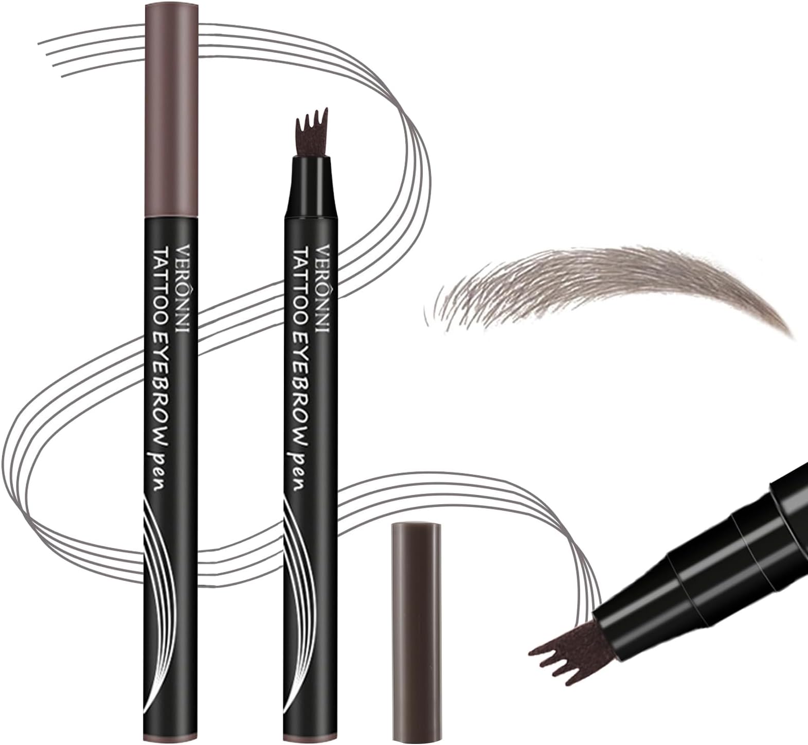ThrivingAuraMagical Waterproof Brow Pen，Microblading 4 Fork Tip Eyebrow Pen，Magic Precise Brow Pencil， Easily Draw A Variety of Perfect Eyebrows，Long Lasting(Grey Brown)