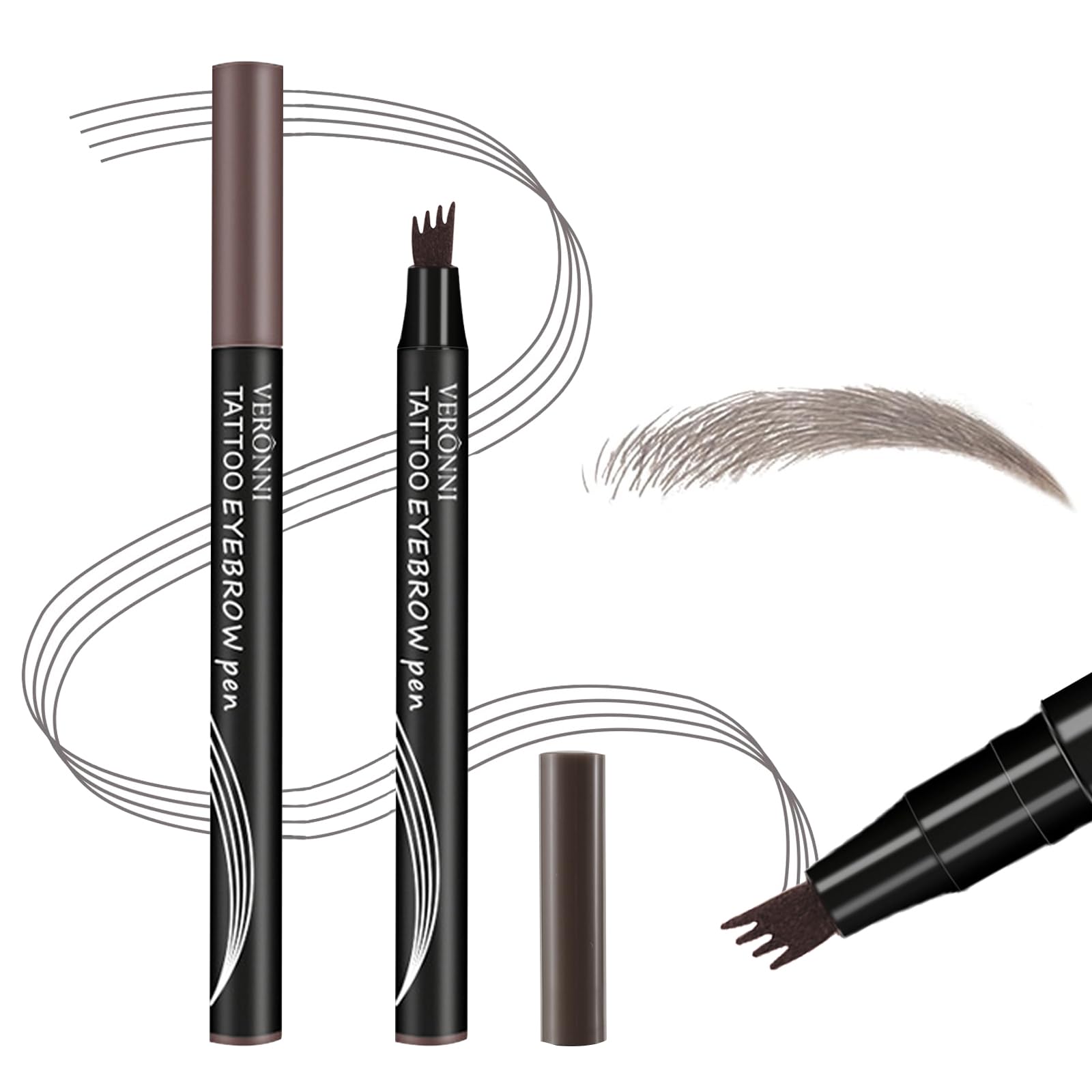 Magical Waterproof Brow Pen,Microblading 4 Fork Tip Eyebrow Pen,Magic Precise Brow Pencil, Easily Draw A Variety of Perfect Eyebrows,Long Lasting(Grey Brown)