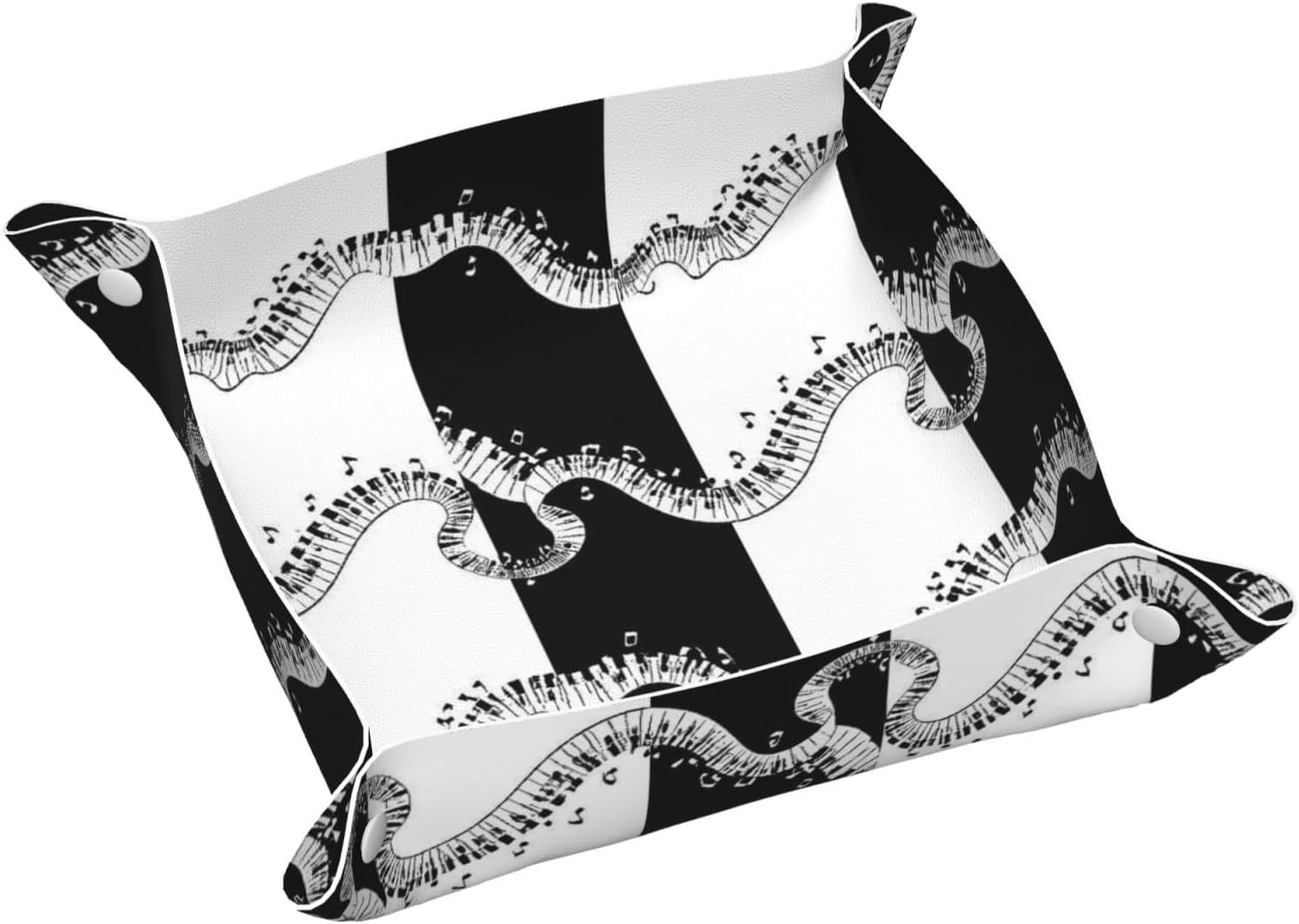 Piano Music Notes Black and White Leather Storage Tray Medium