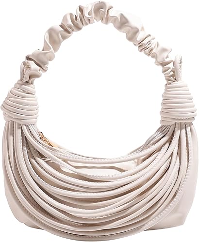 Women Shoulder Purse - Knotted Woven Tote Hobo Bag Evening Party Leather Satchel Handbag with Zipper