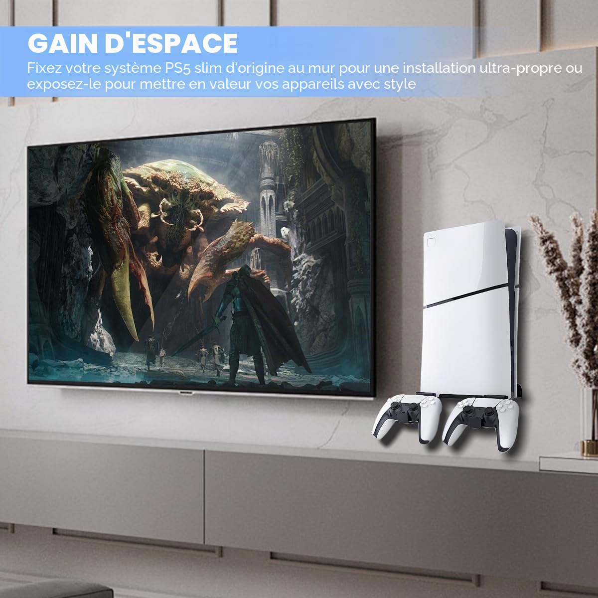 Support Mural PS5 Slim Étagère Compatible Disque et Édition Numérique, Noir