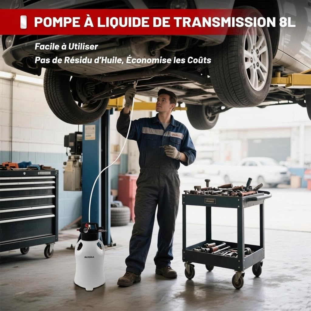 BILITOOLS Pompe Pneumatique 8L, Outil Vidange Boîte Auto | Remplissage Boîte Auto avec 15 Adaptateurs pour Vidange & Remplissage Automatique