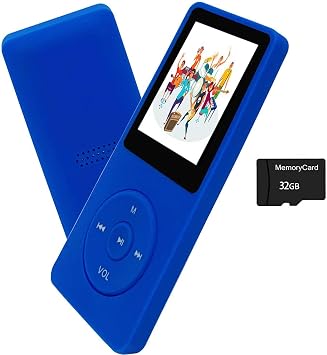 مشغل MP3 32 جيجابايت مع سماعة أذن محمولة صغيرة أزرق مشغل موسيقى دعم مسجل صوتي E-Book 1.8 بوصة HD Screen Support حتى 128 جيجابايت