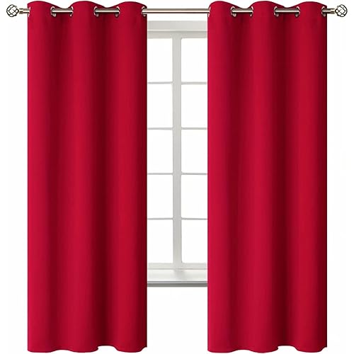 BGment Blackout Curtains for Bedroom - Grommet Thermal Insulated Room Darkening Curtains for Living Room, Set of 2 Panels (42 x 63 Inch, Red)