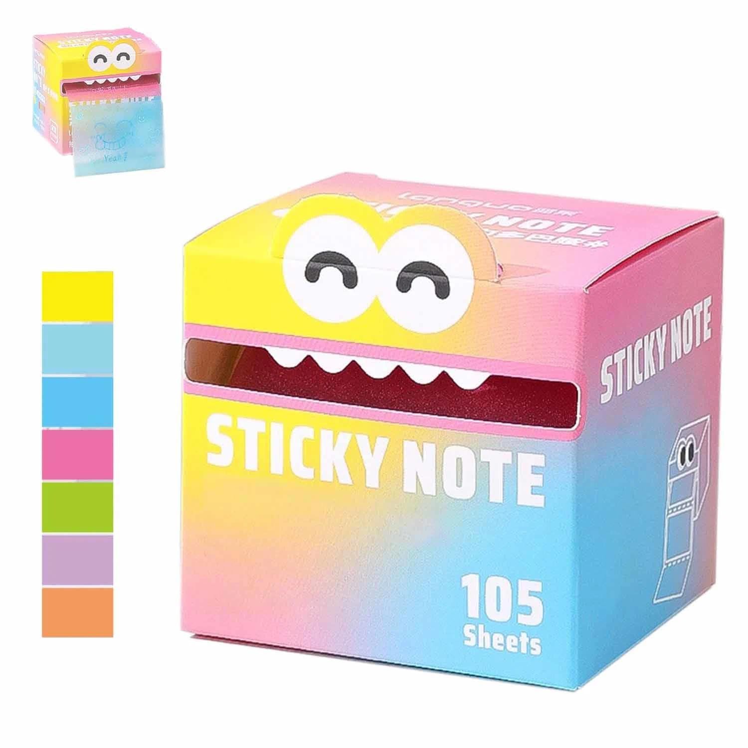 Cute Monster Pattern Sticky Note,Transparent Sticky Notes,Fun Pastel Pull-Out Memo Pads,Clear Pearlescent Notepad Self-Adhesive - 105 Sheets,for Office School Students Notebook Reminders(C)