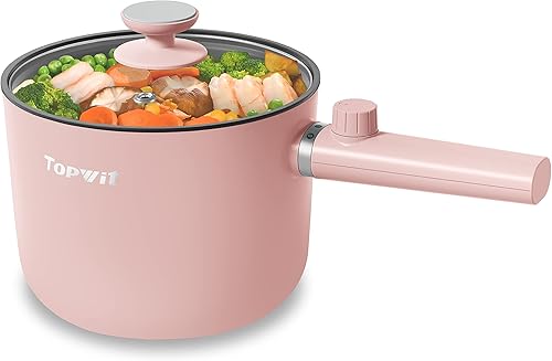 Topwit Olla caliente eléctrica, olla de ramen de 1.5 L, sartén portátil antiadherente, olla eléctrica para pasta, bistec, sin BPA, cocina eléctrica