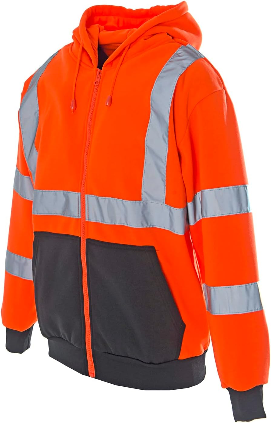 Cordova SJ401 High Visibility Safety Sweatshirt, Type R Class 3 Certified, Reflective Sweatshirt For Work With Pockets, Polyester Fleece, Lined Hood, Zipper, Mic Tabs, Hood, Hi-Vis Yellow, Large