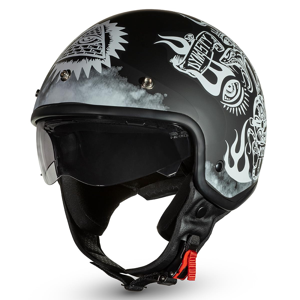 CRUIZER Casco Jet moto Scooter Dinasty visiera sole a scomparsa Nero Opaco