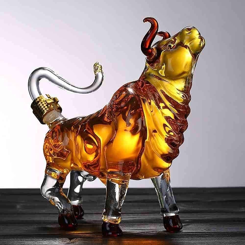Juego de decantadores Decantador de whisky Decantador de vino Decantador de whisky animal Modelado de toros - Vidrio de borosilicato alto para licor Vodka o decantador de vino (Size : 1000ml)