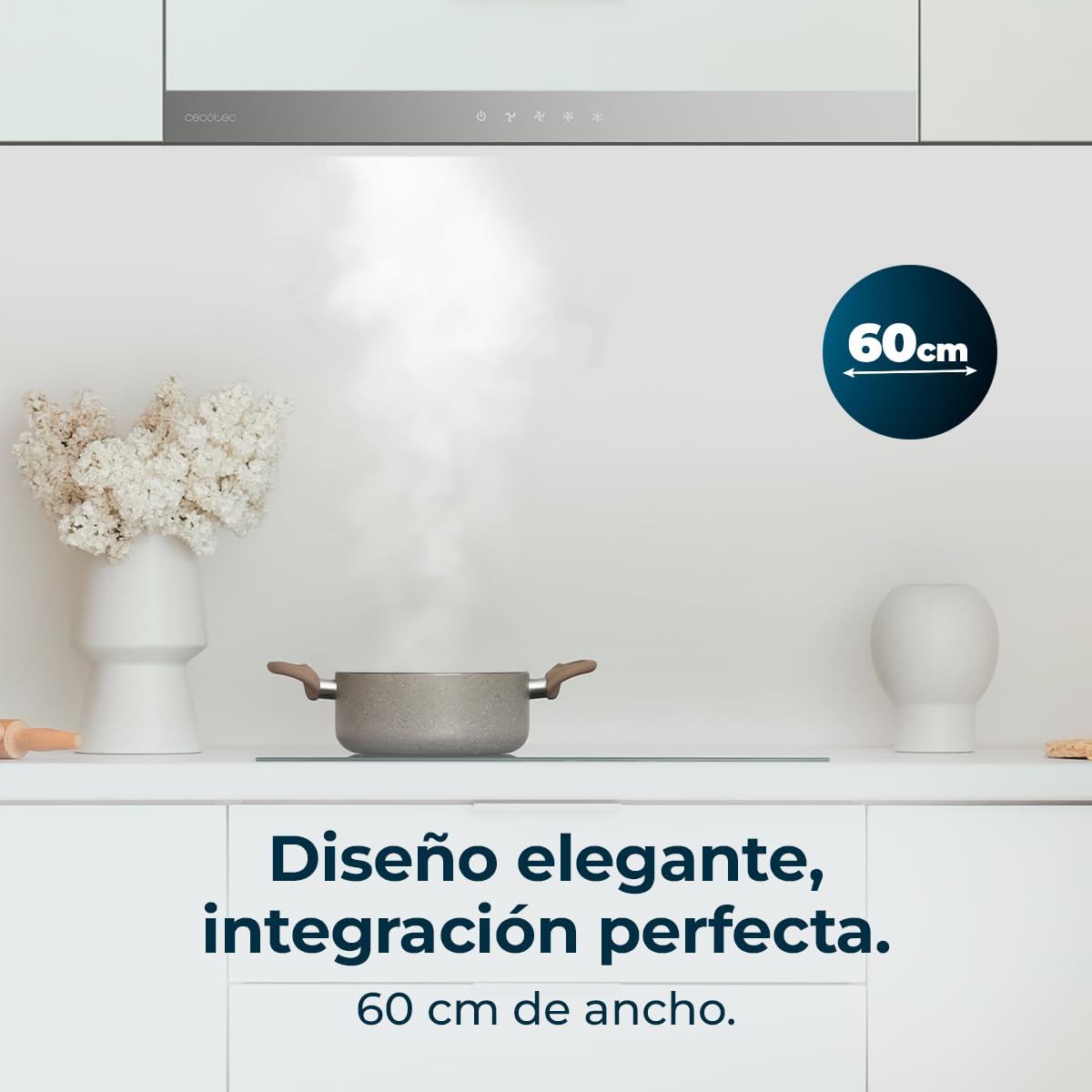 Cecotec Hotte Aspirante Télescopique 60cm Bolero Flux TLT 604000 Inox A+++. Aspiration 415m3/h, Moteur DC, 3 Vitesses, Contrôle Tactile SS, Finition Inox, Lumière LED, Filtres en Aluminium et Carbone