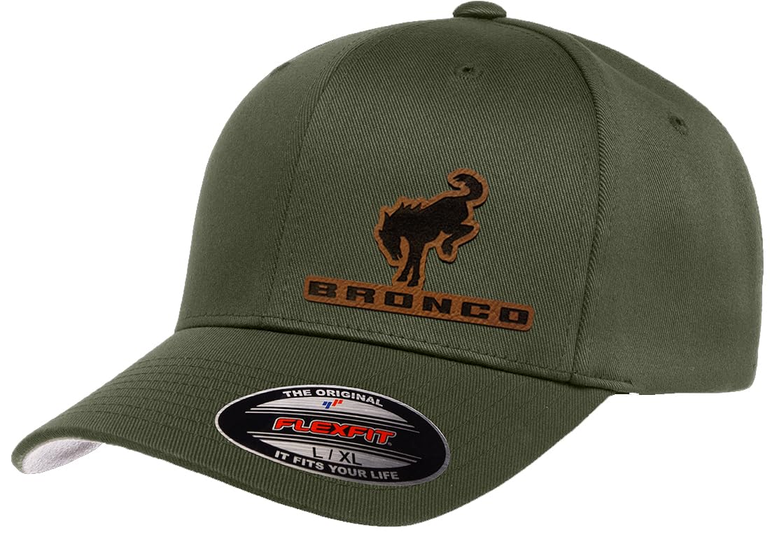 Ford Bronco 4x4 Side Panel Leather Patch Laser Engraved Athletic Baseball Fitted Hat Cap