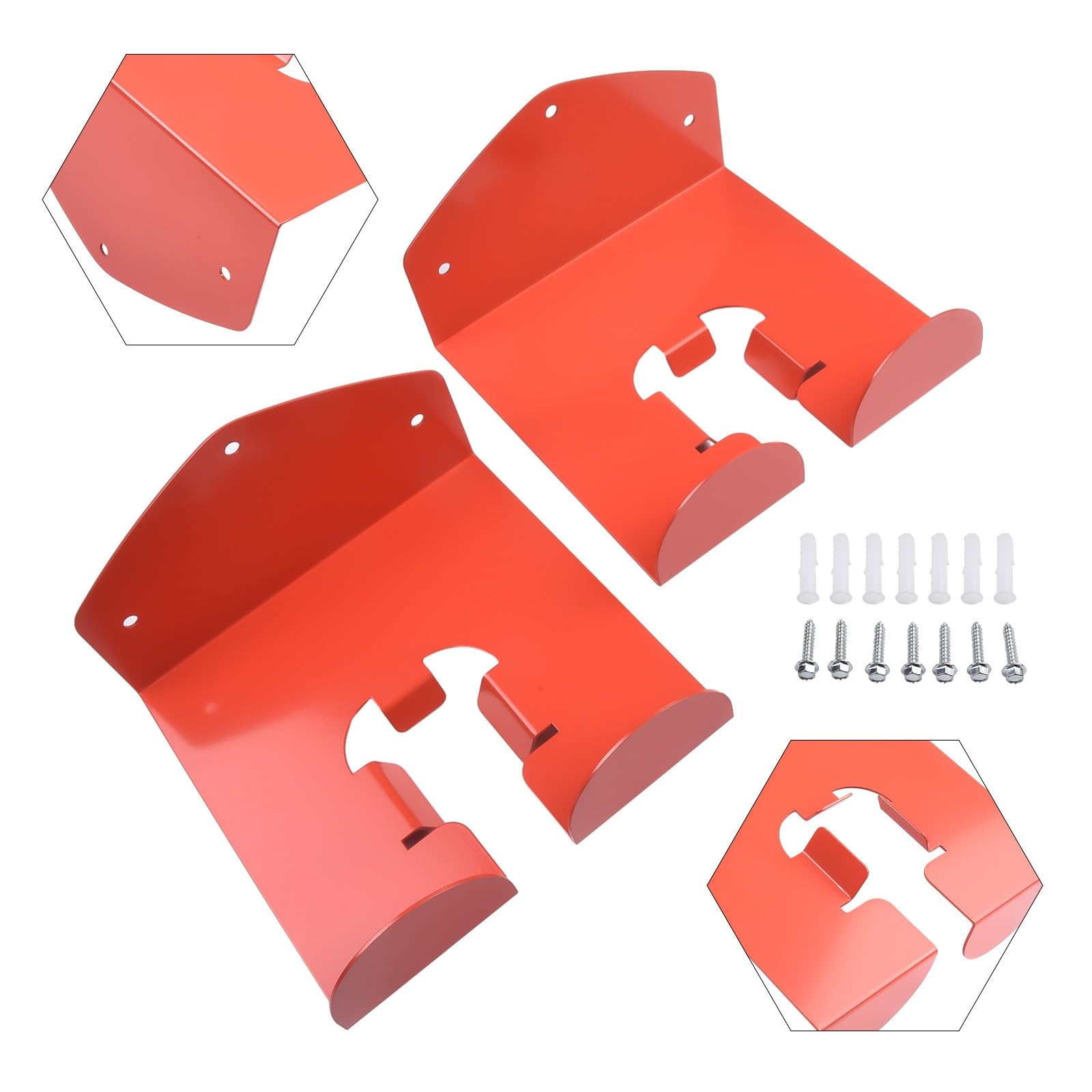 Confezione da 2 organizer da garage, per appendere attrezzi da parete per decespugliatore, pala, rastrello, scopa, trapano e attrezzi da giardino, arancione