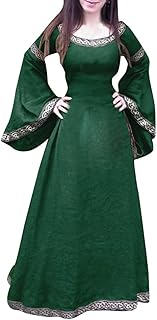 Medieval Dress Women's Long Sleeve Medieval Dress for Women Viking Dress as Fancy Dress and Costume Vintage Boho Role Play Carnival Women's Medieval Chemise Peasant Dress Sale Offers