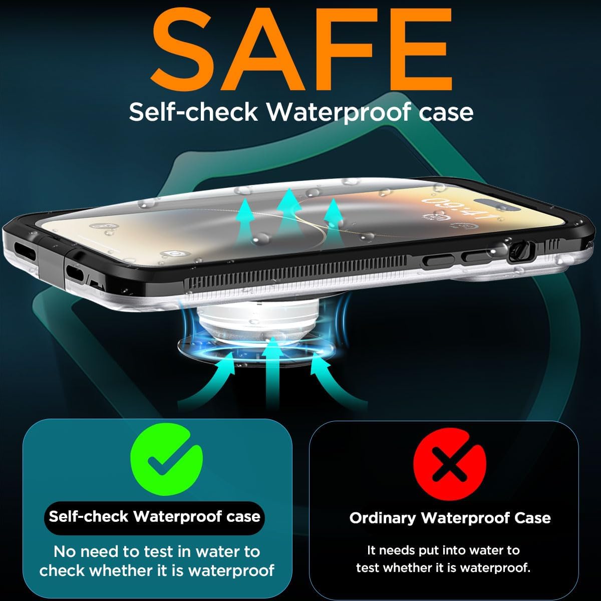 AICase Self-Check Waterproof Phone Case for iPhone 14 Pro Max, Underwater Touchscreen Diving Phone Case Built-in Screen Protector for Shower, Bike, Beach, Snorkeling