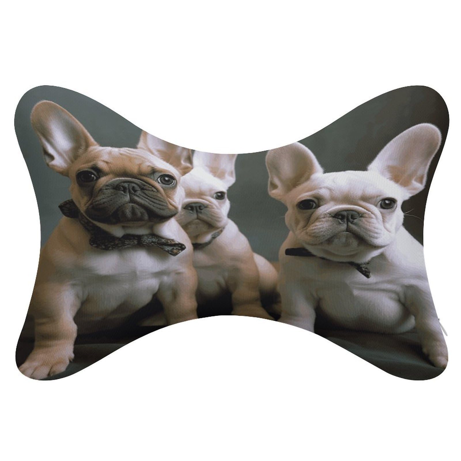 VstaDank French Bulldog Puppies Car Neck Pillows 2 Pack Removable Ergonomic Cervical Support Pillow Fashion Cozy Bone Shaped Pillows Soft Car Headrest Pillow for Office Airplane Most Car