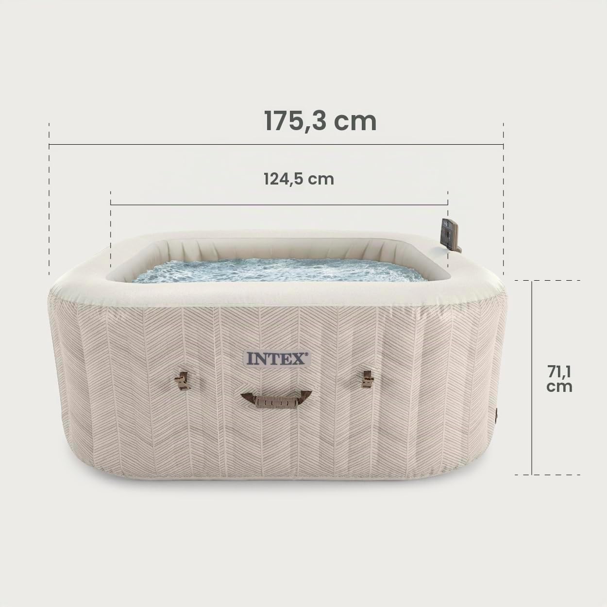 INTEX 28445EH Bain à remous Portable Gonflable d'extérieur Deluxe PureSpa Chevron pour 4 Personnes, avec Couverture de Spa économe en énergie, Application de contrôle de Spa, système d'eau salée prêt