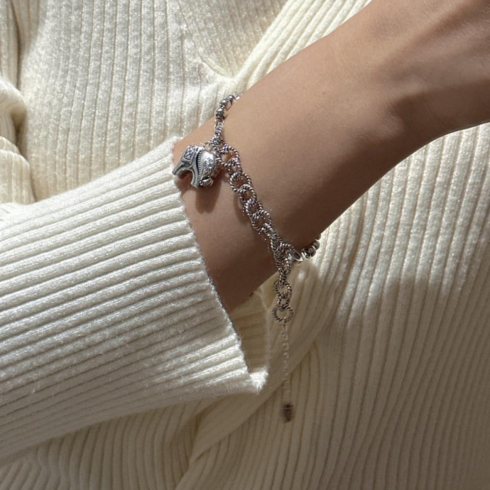 Armband Damen Silber,S925 Silber Armband Silber Elefant Anhänger Silber Perlen Spleißen Silber Armband Armreif Mit Verstellbarer Silberkette Glücksschmuck Für Frauen