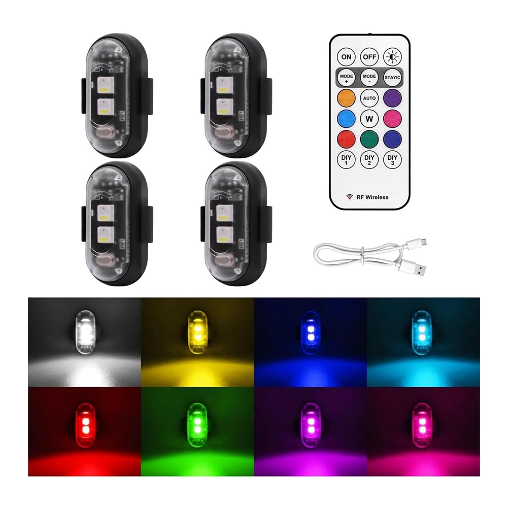 4 luci stroboscopiche a LED fili con, 8 colori USB Charing luci di emergenza impermeabili