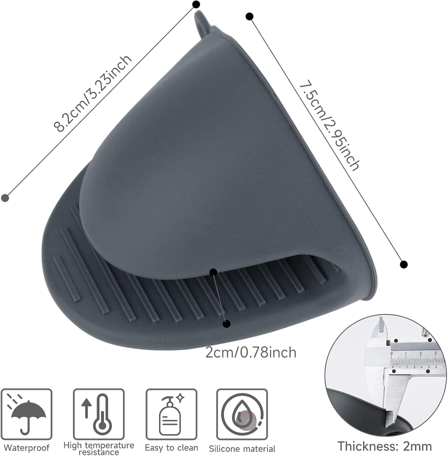 Lot de 2 maniques en silicone avec poignée de serrage Gris
