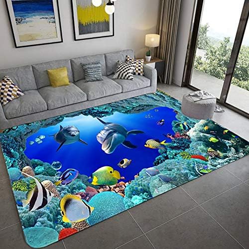 Nileco 3D Ocean Pattern Carpet,Optical Illusion Non Slip Rug,Cozy Easy to Clean Floor Mat,for Outdoor Indoor Room Kitchen Bedroom
