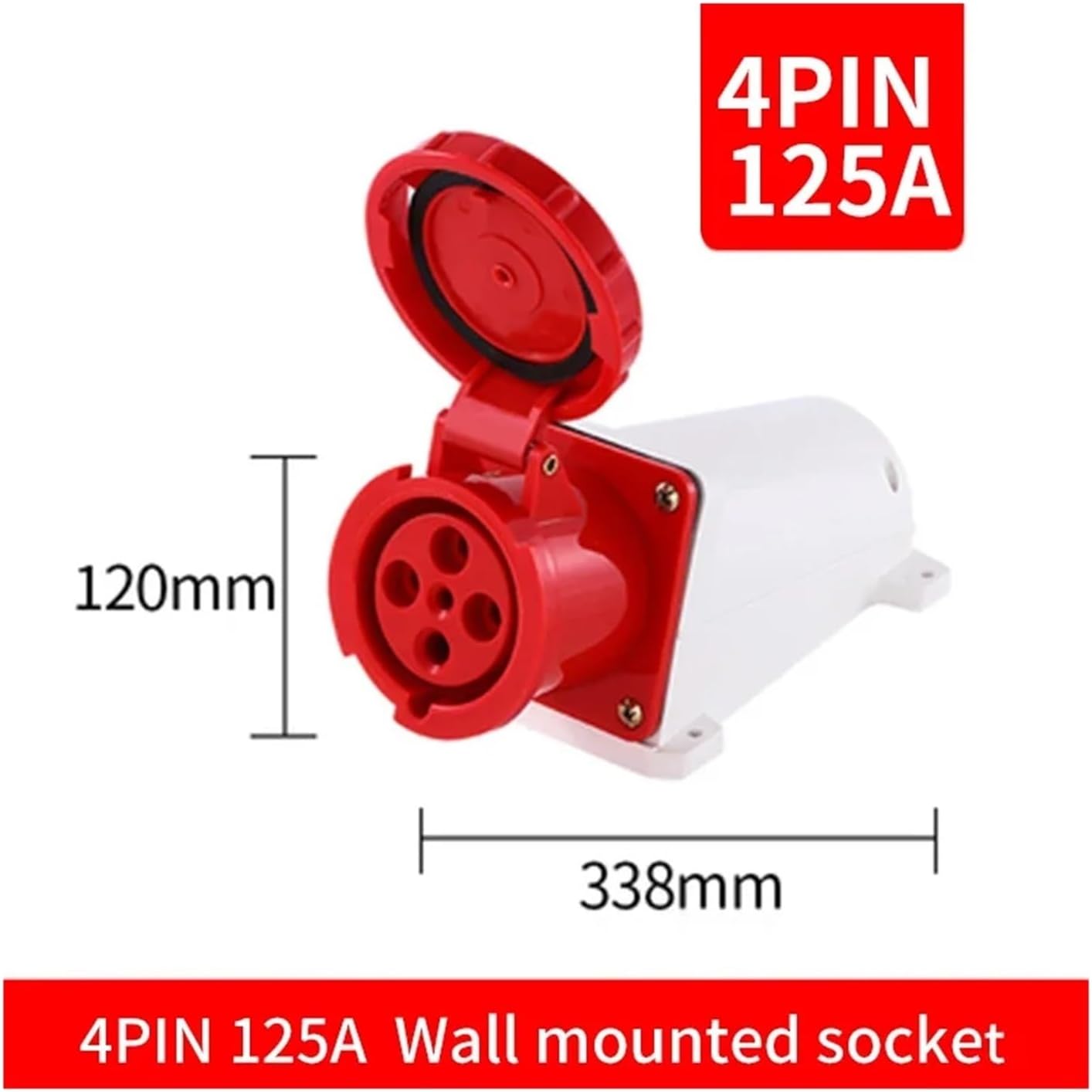 1pcs Waterproof Industrial Plug3/4/5 Pin dustproof Socket IP67 Male and Female 125A Mounted Industrial Socket 380V 415V(4P 125A Wall Mounted)