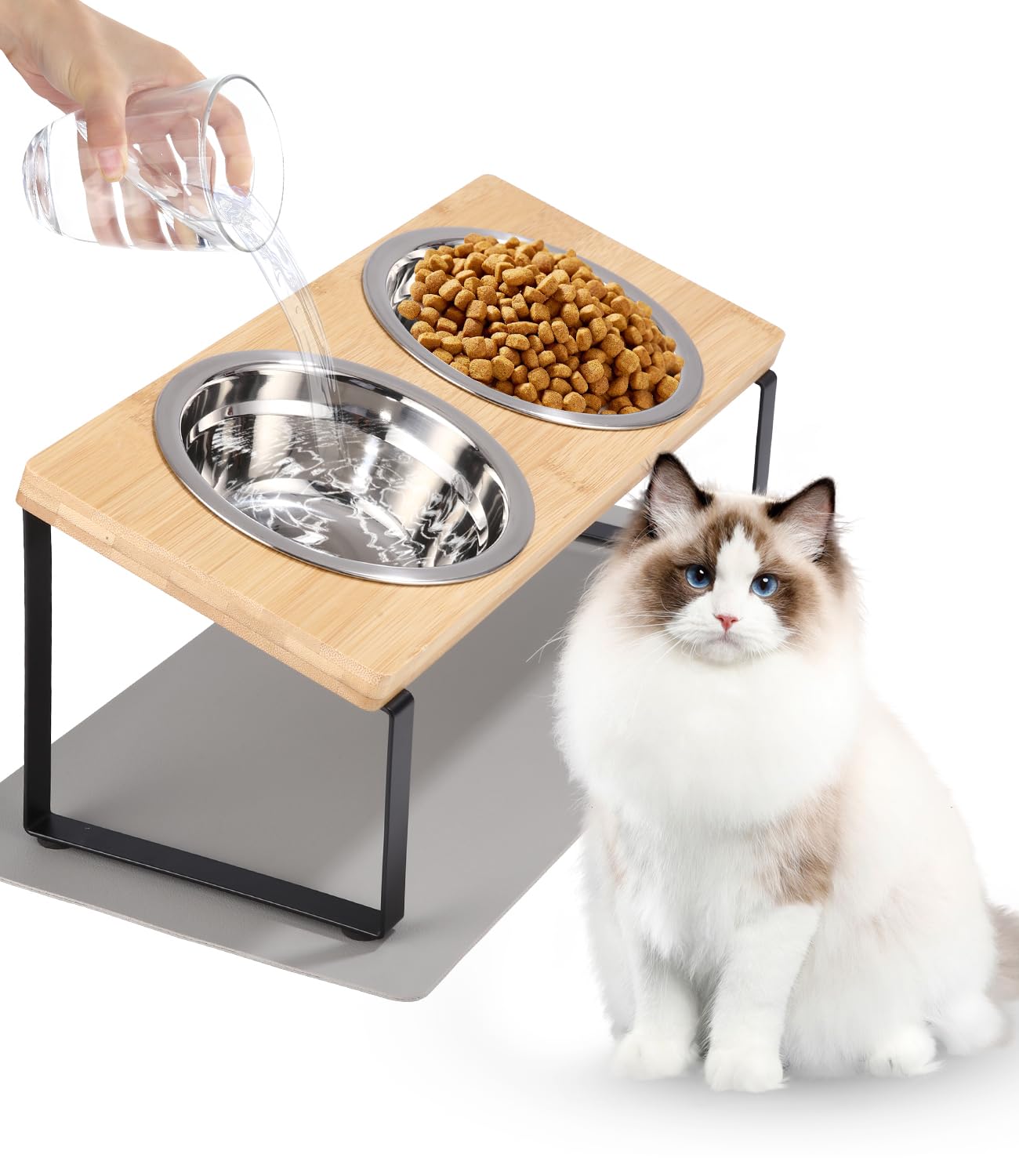 Zawaer Comedero Gato Elevado, Cuencos Elevados Con Antideslizante Alfombrilla,Cuenco Elevado e Inclinado de Acero Inoxidable, Comedero Perro Gato, Cuenco Gato Antivómitos, Para Gatos Y Perros Pequeño.