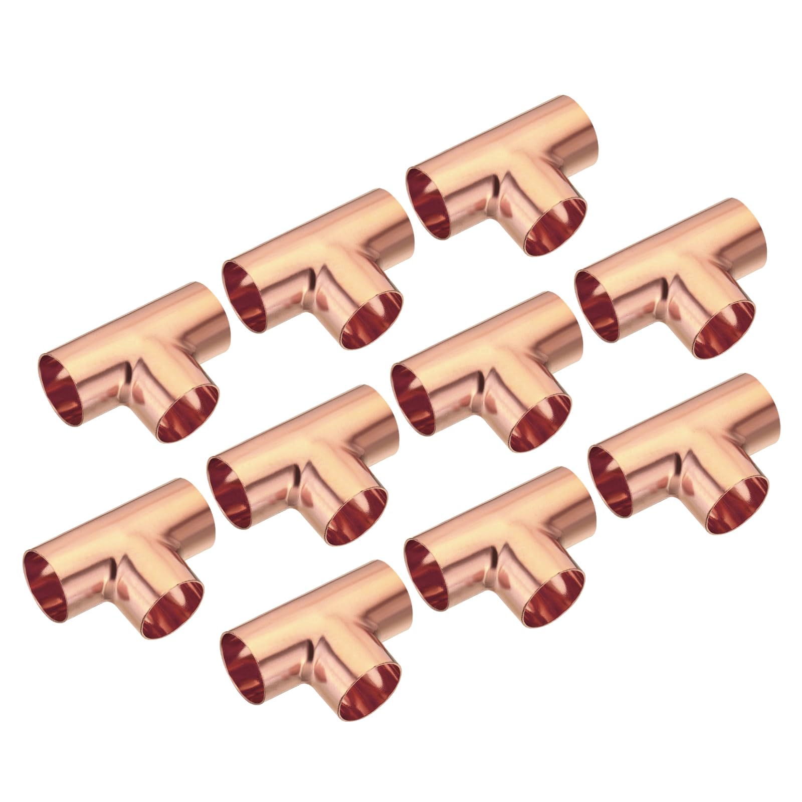 sourcing map Tee Copper Fitting 3 Way Welding Joint 1 1/4 Inch ID for HVAC Air Conditioner, Pack of 10