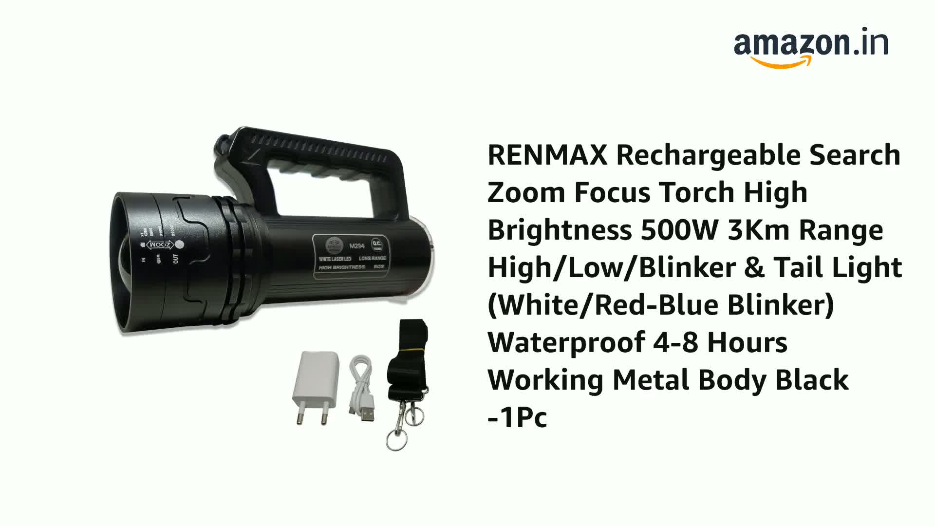 RENMAX Rechargeable Search Zoom Focus LED Torch High Brightness