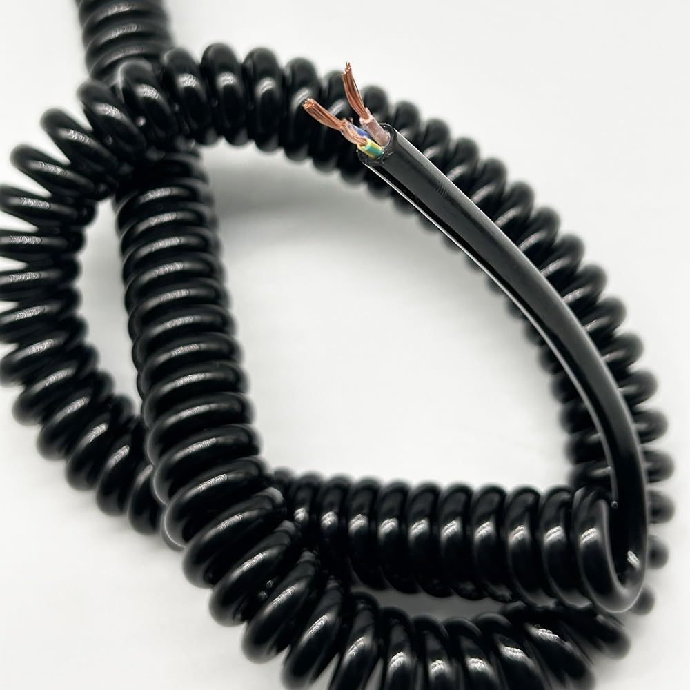 3-rdzeniowy kabel zasilający z PVC, 0,7 mm2 | 3-żyłowy, zwinięty kabel sprężynowy o średnicy 0,7 mm2, wielu rozmiarach, do instalacji stacjonarnej(Stretch 2.4 meter)