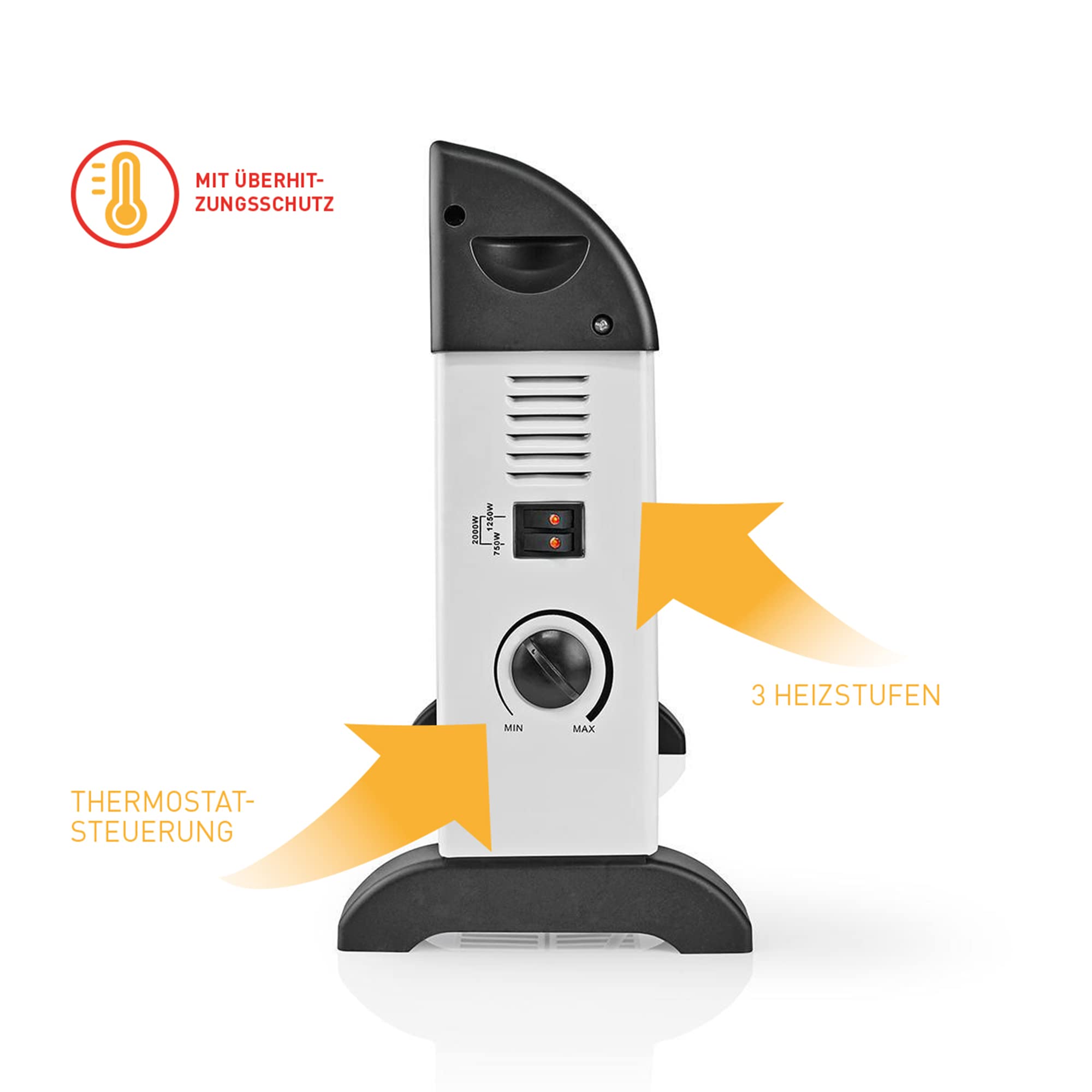 X4LIFE Convecteur avec 3 niveaux de régulation de la chaleur 750 W, 1250 W et 2000 W, radiateur électrique, protection contre la surchauffe avec témoin lumineux, chauffe jusqu'à 25 m², chauffage de
